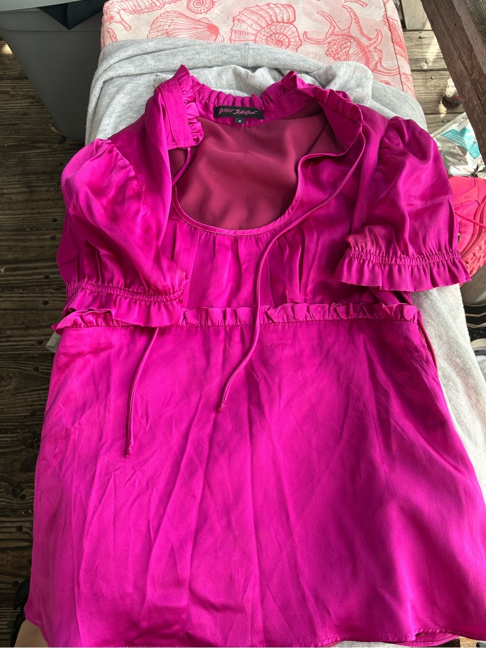 Betsey Johnson Fuchsia Scoop-Neck Ruffle Blouse